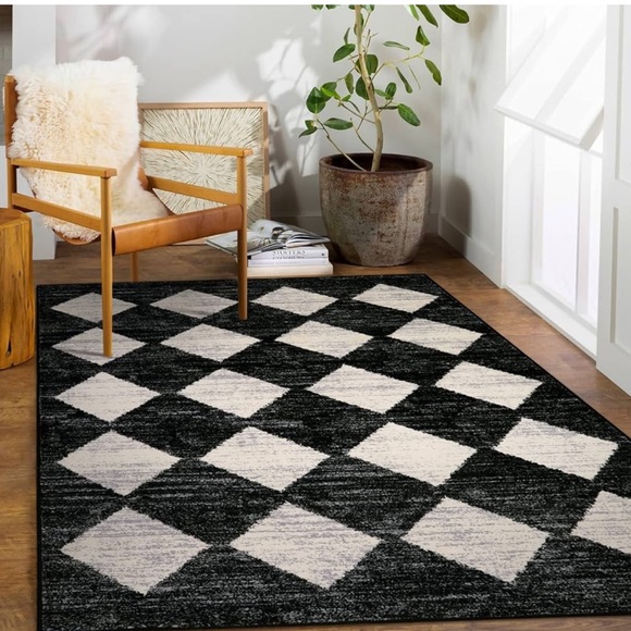 ๐ MC Style Area Rug Black & Ivory Check Checker Plaid 5โ x 7โ MACHINE WASHABLE - Picture 9 of 9